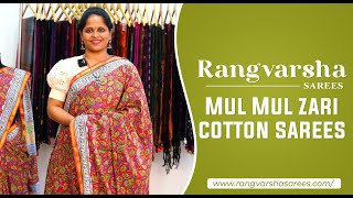 Mul Mul Cotton Sarees with Zari border - Rangvarsha - Block printed soft cotton- 17th February 2024