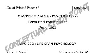 Life Span Psychology Paper Previous year question paper 2021 MA Psychology MPC002 IGNOU University