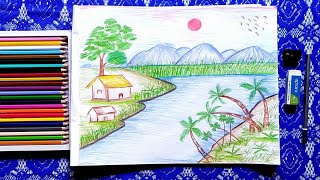 How to draw a beautiful Scenery with color pencil #stepbystep #scenery #colorpencildrawing #drawing