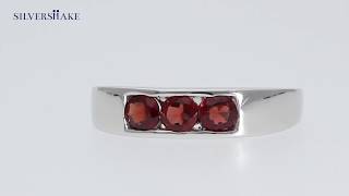 SILVERSHAKE 3-Stone Natural Garnet 925 Sterling Silver Band Ring-RN0079989