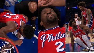 JOEL EMBIID EYES ROLLED BACK AFTER TOO MUCH PAIN WITH INJURY! TRIED TO SELF ALLE
