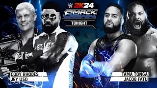 Cody Rhodes \u0026 Jey Uso vs. Tama Tonga \u0026 Jacob Fatu Tag Team Match | WWE 2K24