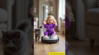 Baby Riding on a Robot Vacuum, Enjoying the Ride!  #RobotVacuum #CuteBaby #TechJoy #FunnyMoments