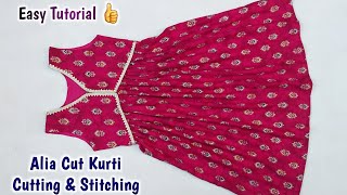 Kids Alia Style Kurti cutting and stitching/Aliya Cut Kurti/Frock Cutting/Baby Frock Cutting