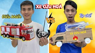 Đồ chơi xe cứu hoả điều khiển từ xa phun nước nhà giàu 500k vs xe cứu hoả tự chế 0đ nhà nghèo