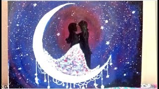COUPLE PAINTING | LOVING COUPLE PAINTING | MOON LIGHT COUPLE PAINTING | VALENTINE ROMANTIC PAINTING