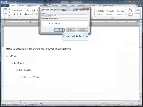Create numbered multi-level heading styles - Word 2010 Create numbered multi-level heading styles - Word 2010