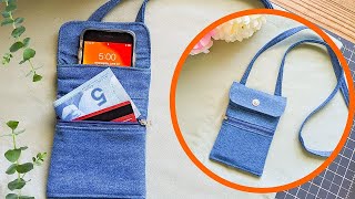 DIY Simple and Easy Cell Phone and Cash Mini Denim Crossbody Bag | Bag Tutorial | Old Jeans idea