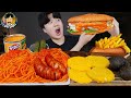 ASMR MUKBANG 직접 만든 햄버거 치즈스틱 불닭볶음면 핫도그 먹방 & 레시피 FIRE NOODLES AND BURGER EATING SOUND!