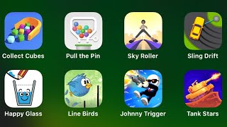Collect Cubes, Pull The Pin, Sky Roller, Sling Drift, Happy Glass, Line Birds, Johnny Trigger