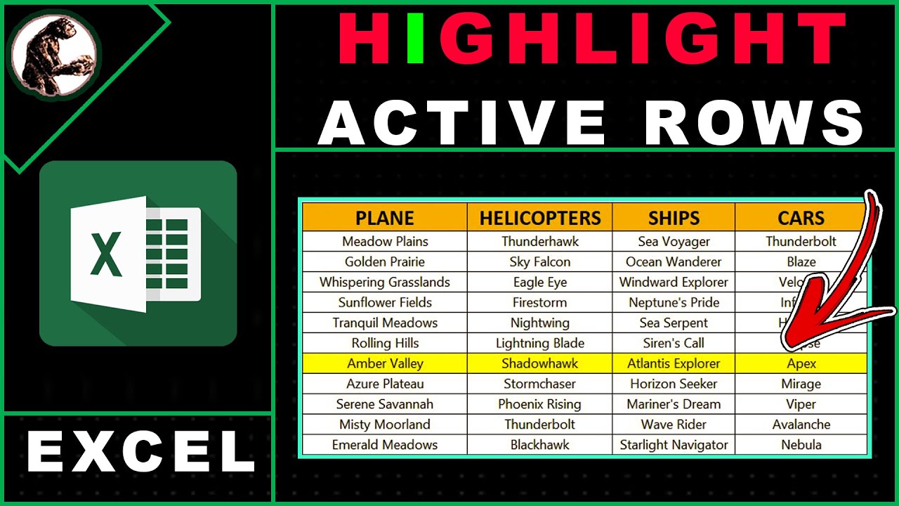 How To Highlight The Active Row In Excel Automatically - YouTube