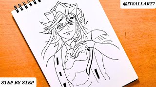 how to draw douma full body ( Upper moon 2) step by step for beginners