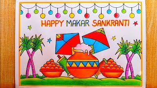 Happy Makar Sankranti Drawing Easy Step| How to Draw Makar Sankranti Drawing ||Step by step Drawing