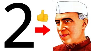 Turn number 2 into Jawaharlal Nehru drawing easy - Childrens day drawing - Chacha nehru drawing easy