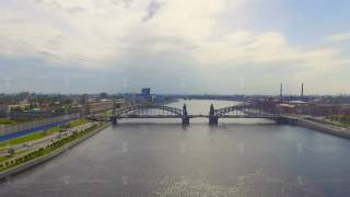 Aerial view of the Bolsheokhtinsky bridge across Neva River, Saint-Petersburg, Russia