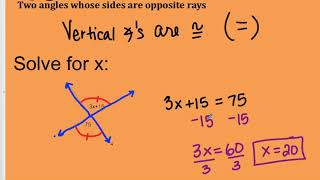 Coach Fred's Geo ~ Vertical Angle Theorem and Linear Pair Postulate