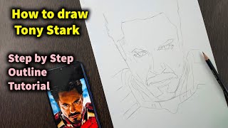 How to draw Tony Stark Step by Step // full sketch outline tutorial for beginners