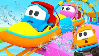 Car cartoons full episodes & baby cartoons. Street vehicles for kids. Leo the Truck & water slides.