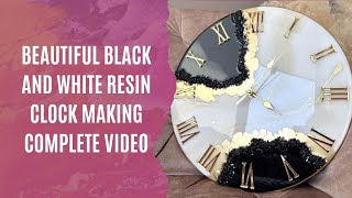 DIY Black and white resin wall clock.Step by step full tutorial.Elegance crafted#resin#art#wallclock