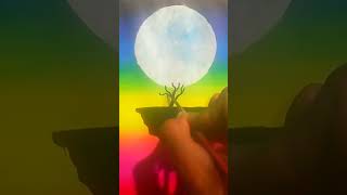 #shorts easy acrylic moonlight  painting - Mountain with tree painting/ #art #painting #moon #shorts
