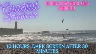 🌊 Ocean Waves with Fog horn and Seabirds for Sleep ⨀ 10 hours - Dark Screen in 30 minutes ⨀