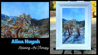 relax acrylic painting| CHOLLA CACTUS JOSHUA TREE NATIONAL PARK | art therapy