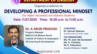 Webinar on 'Developing a Professional Mindset' - Dr.A.Arun Prakash