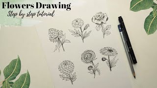 How to draw flowers drawing|Doodles. Easy flower drawings. Step by step drawing tutorial.