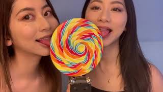 【ASMR】Japanese Twin licking Candy Sounds 双子で巨大キャンディを舐める【音フェチ】