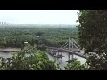 pedestrian bridge over the dnieper river in kiev ukraine. view from the top of the river in summer