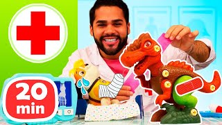 Doutor de Brinquedo: Próteses para um Dinossauro e Patrulha Canina. Vídeo Infantil.