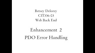 Enhancement 2 PDO Error Handling