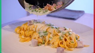 【大人も美味しい！】イタリアのお子様パスタ！【Tagliatelle con Panna Prosciutto e Piselli】