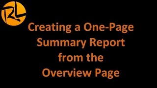 Realize Language- Creating a One-Page Summary Report from the Overview Page