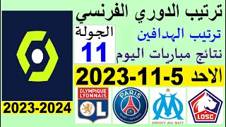 ترتيب الدوري الفرنسي وترتيب الهدافين الجولة 11 اليوم الاحد 5-11-2023 - نتائج مباريات اليوم