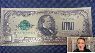 Collectible 1000 Dollar American Bill 24k Gold Plated Fake Banknote Currency for Decoration