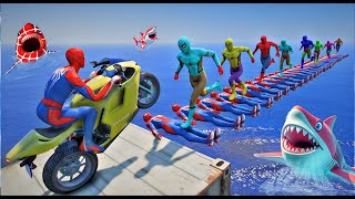 الأبطال الخارقين على القضبان دوامة قمع جسر - SPIDERMAN funny Motorcycle in Spiral Bridge Stunt Ride