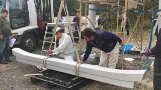 本宮市 石鳥居の笠石設置 建立方法