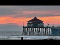 夕阳下的huntington beach pier