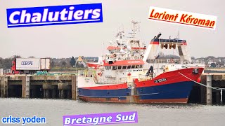 Chalutiers et Fileyeurs Dans Le Port de Pêche de Lorient Kéroman ; Morbihan ; Bretagne Sud ; France