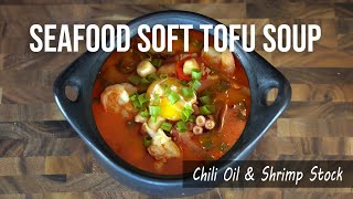 Seafood Soondubu Jjigae (Korean Soon Tofu Soup) Recipe - Soft Tofu, Scallop, Octopus, Shrimp, Bacon