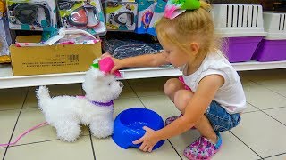 Funny Stacy doing shopping with cute Dog Toy