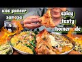 COOKING & EATING BIG ALOO PANEER SAMOSA WITH SPICY CHOLE & INDIAN MASALA MAGGI | EATING MAGGI SAMOSA