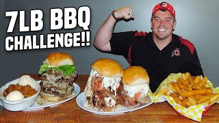 Big 7lb BBQ Challenge w/ Brisket, Burgers, \u0026 Memphis Pulled Pork!!