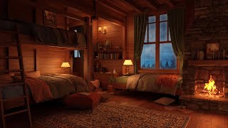 Cozy Hut Ambience - Thunderstorm Sounds & Fireplace