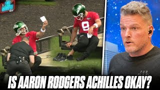 Aaron Rodgers Seen "Limping" & Checking Back Of Foot At Practice, Fans Concerned | Pat McAfee Reacts