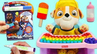 Paw Patrol Baby Rubble Popsicle Ice Cream Snack Time & Kids Learning with Imagine Ink Coloring Book!