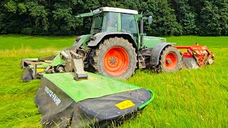 Fendt Favorit 515 C mit Deutz-Fahr Disc-Master Schmetterling \u0026 Kuhn Mähwerk beim Grasschnitt 2024