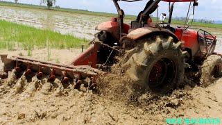 Crazy Tractor Ploughing In Deep Mud Water Bogging! Tractor Kubota M6040SU Ploughing Dirt Mud