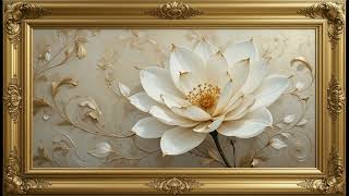 Gold Framed Vintage | White Peonies Vintage Painting | Framed TV Art Screensaver .